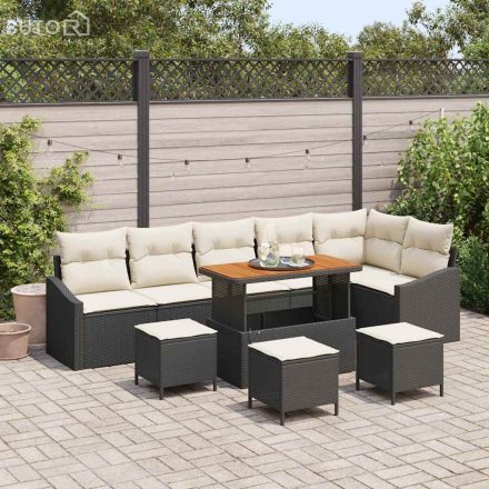 vidaXL Kerti Kanapé Szett párnával 10 pcs Fekete Poli rattan