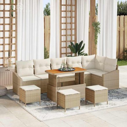 vidaXL Kerti Kanapé Szett párnával 10 pcs Bézs Poli rattan