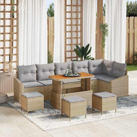 vidaXL Kerti Kanapé Szett párnával 10 pcs Bézs Poli rattan