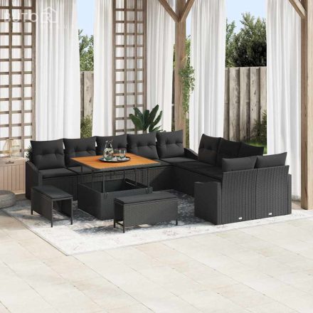 vidaXL Kerti Kanapé Szett párnával 13 pcs Fekete Poli rattan