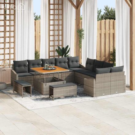 vidaXL Kerti Kanapé Szett párnával 13 pcs Szürke Poli rattan