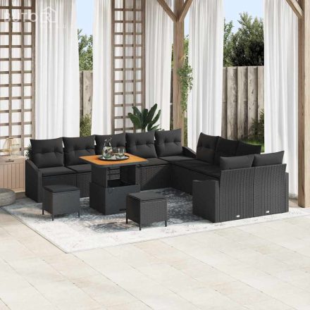 vidaXL Kerti Kanapé Szett párnával 13 pcs Fekete Poli rattan