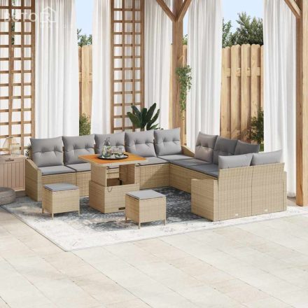 vidaXL Kerti Kanapé Szett párnával 13 pcs Bézs Poli rattan