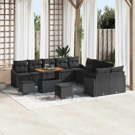 vidaXL Kerti Kanapé Szett párnával 13 pcs Fekete Poli rattan