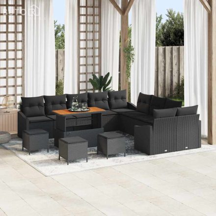 vidaXL Kerti Kanapé Szett párnával 14 pcs Fekete Poli rattan