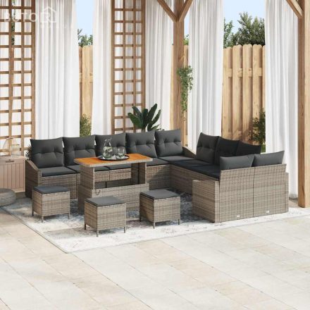 vidaXL Kerti Kanapé Szett párnával 14 pcs Szürke Poli rattan