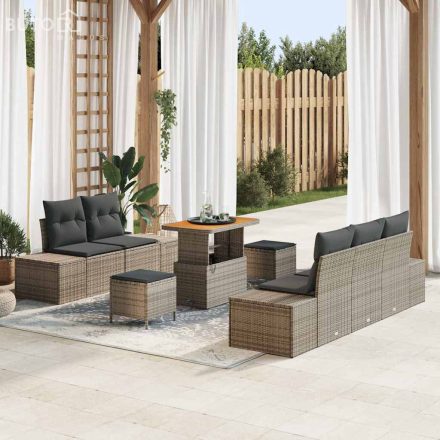vidaXL Kerti Kanapé Szett párnával 8 pcs Szürke Poli rattan