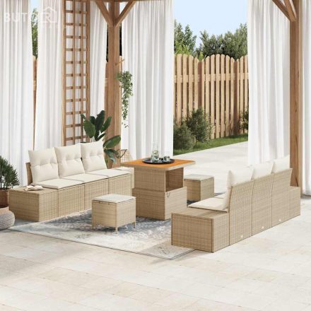 vidaXL Kerti Kanapé Szett párnával 9 pcs Bézs Poli rattan