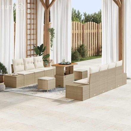 vidaXL Kerti Kanapé Szett párnával 10 pcs Bézs Poli rattan