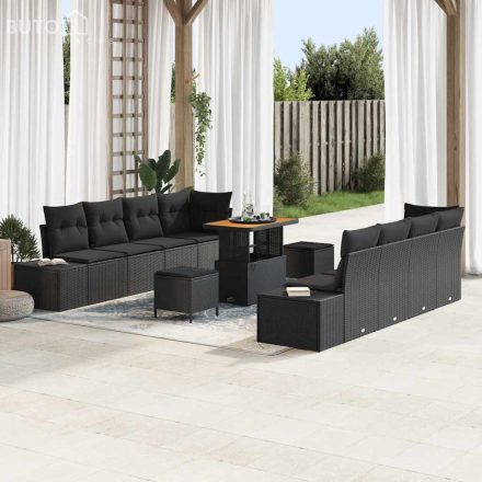 vidaXL Kerti Kanapé Szett párnával 11 pcs Fekete Poli rattan