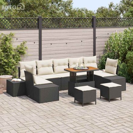 vidaXL Kerti Kanapé Szett párnával 10 pcs Fekete Poli rattan