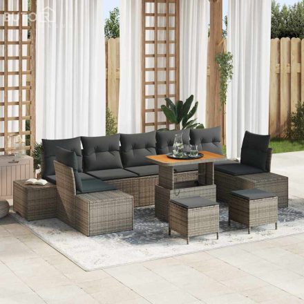 vidaXL Kerti Kanapé Szett párnával 10 pcs Szürke Poli rattan