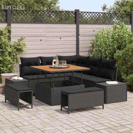vidaXL Kerti Kanapé Szett párnával 8 pcs Fekete Poli rattan