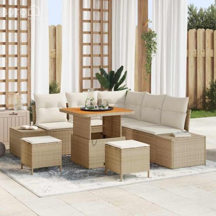 vidaXL Kerti Kanapé Szett párnával 8 pcs Bézs Poli rattan