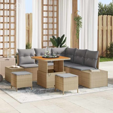 vidaXL Kerti Kanapé Szett párnával 8 pcs Bézs Poli rattan