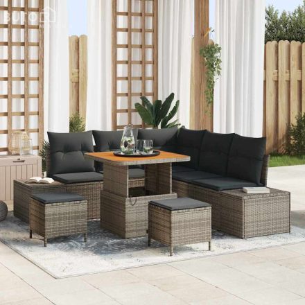 vidaXL Kerti Kanapé Szett párnával 8 pcs Szürke Poli rattan