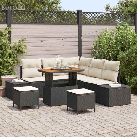vidaXL Kerti Kanapé Szett párnával 8 pcs Fekete Poli rattan