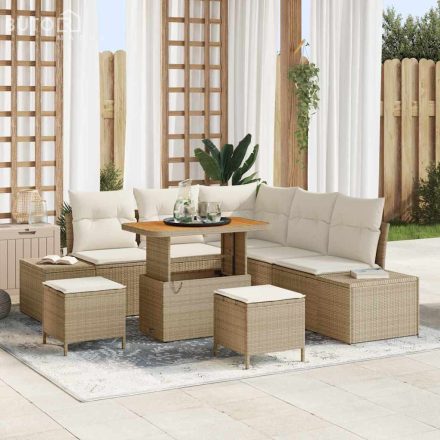 vidaXL Kerti Kanapé Szett párnával 8 pcs Bézs Poli rattan