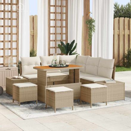 vidaXL Kerti Kanapé Szett párnával 9 pcs Bézs Poli rattan