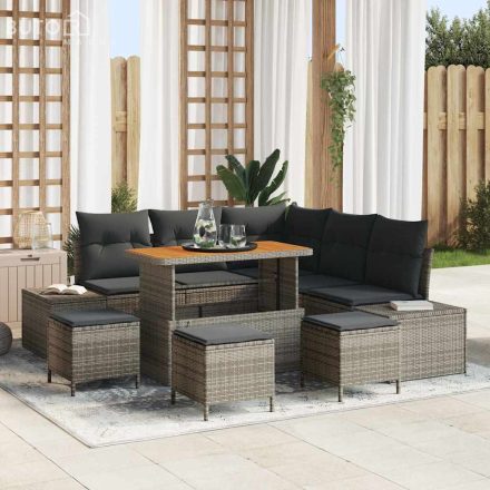 vidaXL Kerti Kanapé Szett párnával 9 pcs Szürke Poli rattan
