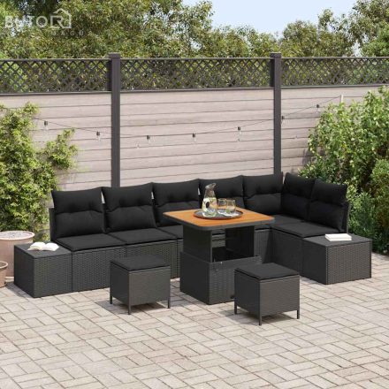 vidaXL Kerti Kanapé Szett párnával 9 pcs Fekete Poli rattan