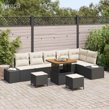 vidaXL Kerti Kanapé Szett párnával 9 pcs Fekete Poli rattan