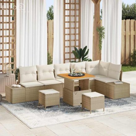 vidaXL Kerti Kanapé Szett párnával 9 pcs Bézs Poli rattan