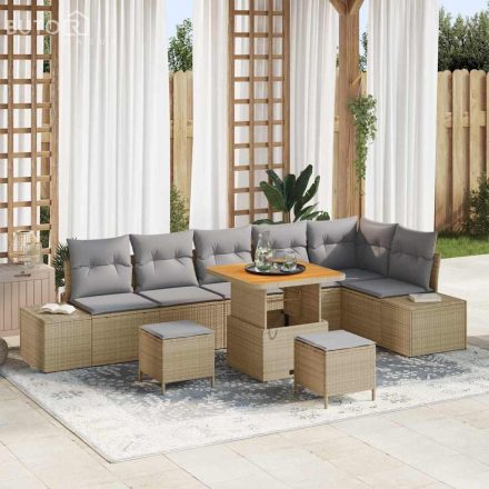 vidaXL Kerti Kanapé Szett párnával 9 pcs Bézs Poli rattan