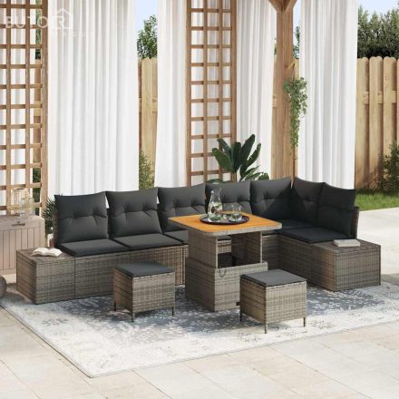 vidaXL Kerti Kanapé Szett párnával 9 pcs Szürke Poli rattan
