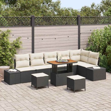 vidaXL Kerti Kanapé Szett párnával 9 pcs Fekete Poli rattan