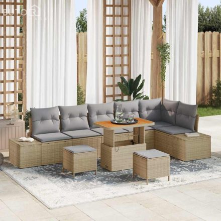 vidaXL Kerti Kanapé Szett párnával 9 pcs Bézs Poli rattan