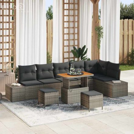 vidaXL Kerti Kanapé Szett párnával 9 pcs Szürke Poli rattan