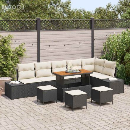 vidaXL Kerti Kanapé Szett párnával 10 pcs Fekete Poli rattan