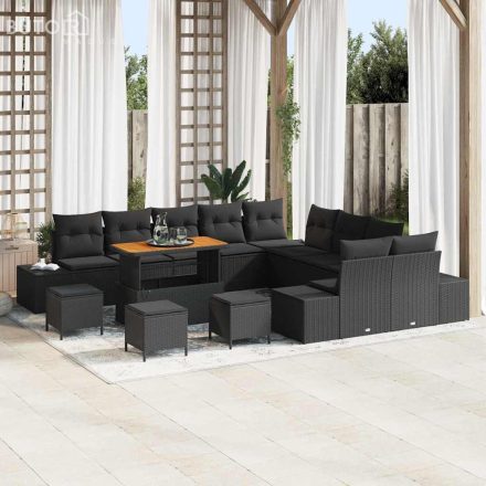 vidaXL Kerti Kanapé Szett párnával 14 pcs Fekete Poli rattan