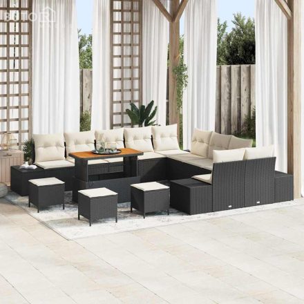 vidaXL Kerti Kanapé Szett párnával 14 pcs Fekete Poli rattan