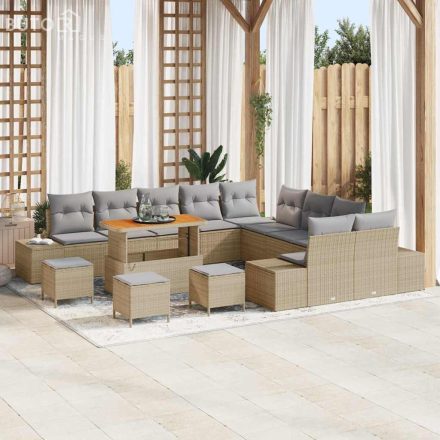 vidaXL Kerti Kanapé Szett párnával 14 pcs Bézs Poli rattan