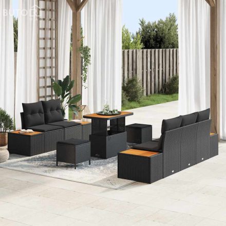 vidaXL Kerti Kanapé Szett párnával 8 pcs Fekete Poli rattan