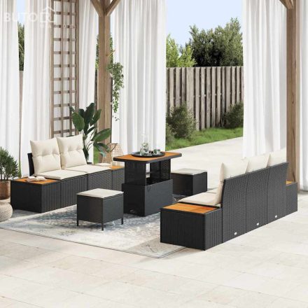 vidaXL Kerti Kanapé Szett párnával 8 pcs Fekete Poli rattan