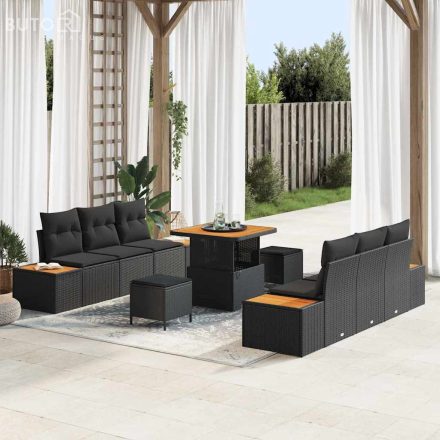 vidaXL Kerti Kanapé Szett párnával 9 pcs Fekete Poli rattan