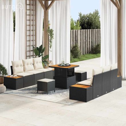 vidaXL Kerti Kanapé Szett párnával 9 pcs Fekete Poli rattan