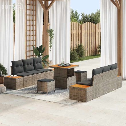vidaXL Kerti Kanapé Szett párnával 9 pcs Szürke Poli rattan