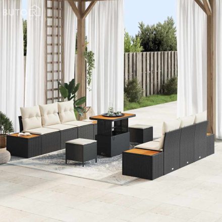 vidaXL Kerti Kanapé Szett párnával 9 pcs Fekete Poli rattan