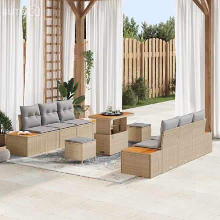 vidaXL Kerti Kanapé Szett párnával 9 pcs Bézs Poli rattan