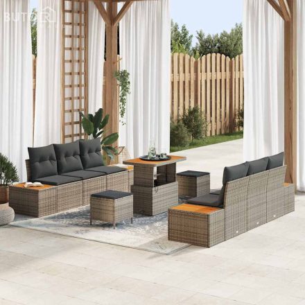 vidaXL Kerti Kanapé Szett párnával 9 pcs Szürke Poli rattan