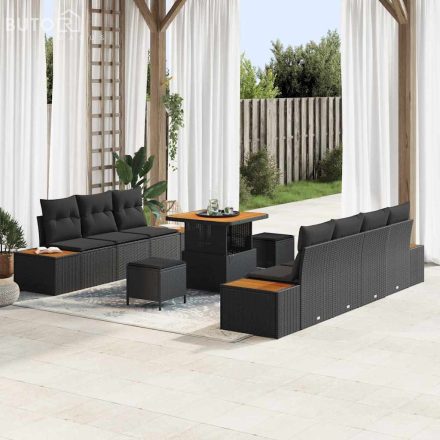 vidaXL Kerti Kanapé Szett párnával 10 pcs Fekete Poli rattan