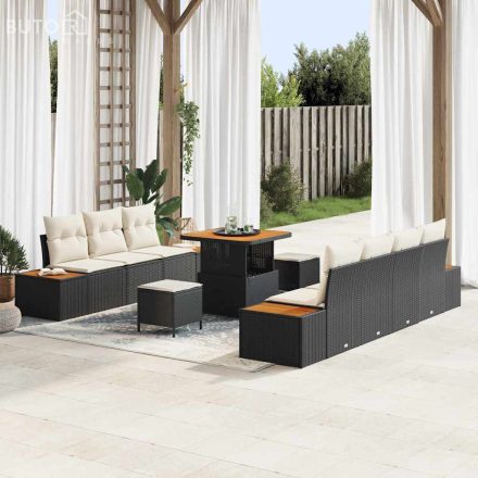 vidaXL Kerti Kanapé Szett párnával 10 pcs Fekete Poli rattan