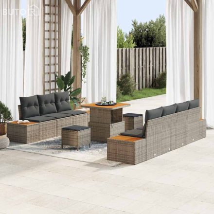 vidaXL Kerti Kanapé Szett párnával 10 pcs Szürke Poli rattan