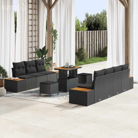 vidaXL Kerti Kanapé Szett párnával 10 pcs Fekete Poli rattan
