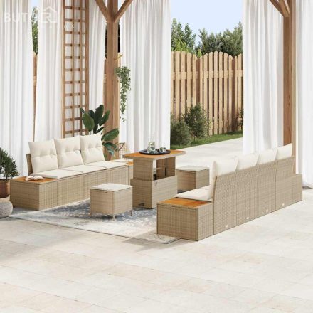 vidaXL Kerti Kanapé Szett párnával 10 pcs Bézs Poli rattan