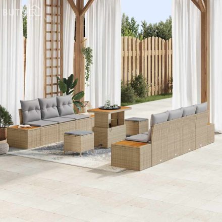 vidaXL Kerti Kanapé Szett párnával 10 pcs Bézs Poli rattan